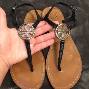 Tory Burch Navy Strappy Flat Sandals Sz 8